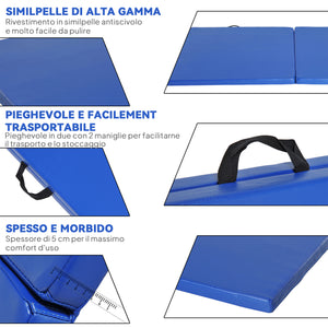 Tappetino Ginnastica Pieghevole Antiscivolo 180x60x5 cm Materassino Fitness Blu