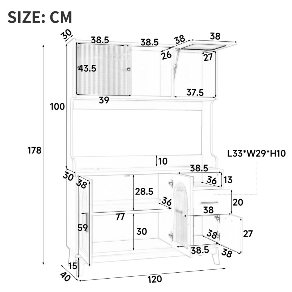 Credenza alta 120x40x178 cm con prese integrate e porte USB, effetto legno