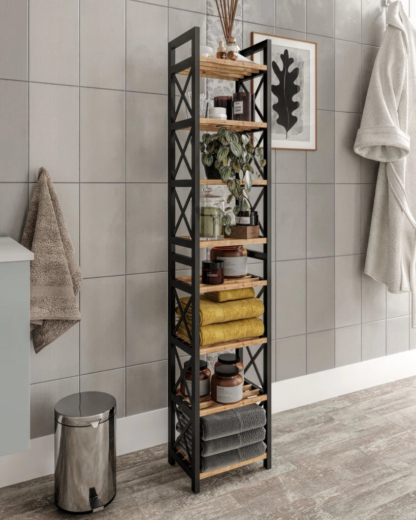 Scaffale multifunzionale "Mini" in legno 23 x 18 x 128 cm - Nero