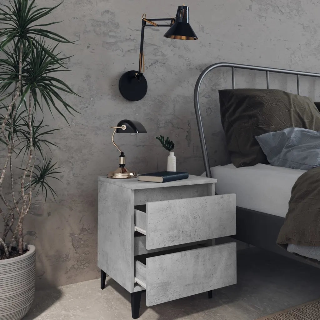Comodino Grigio Cemento 40x35x50 cm in Legno Multistrato 805877