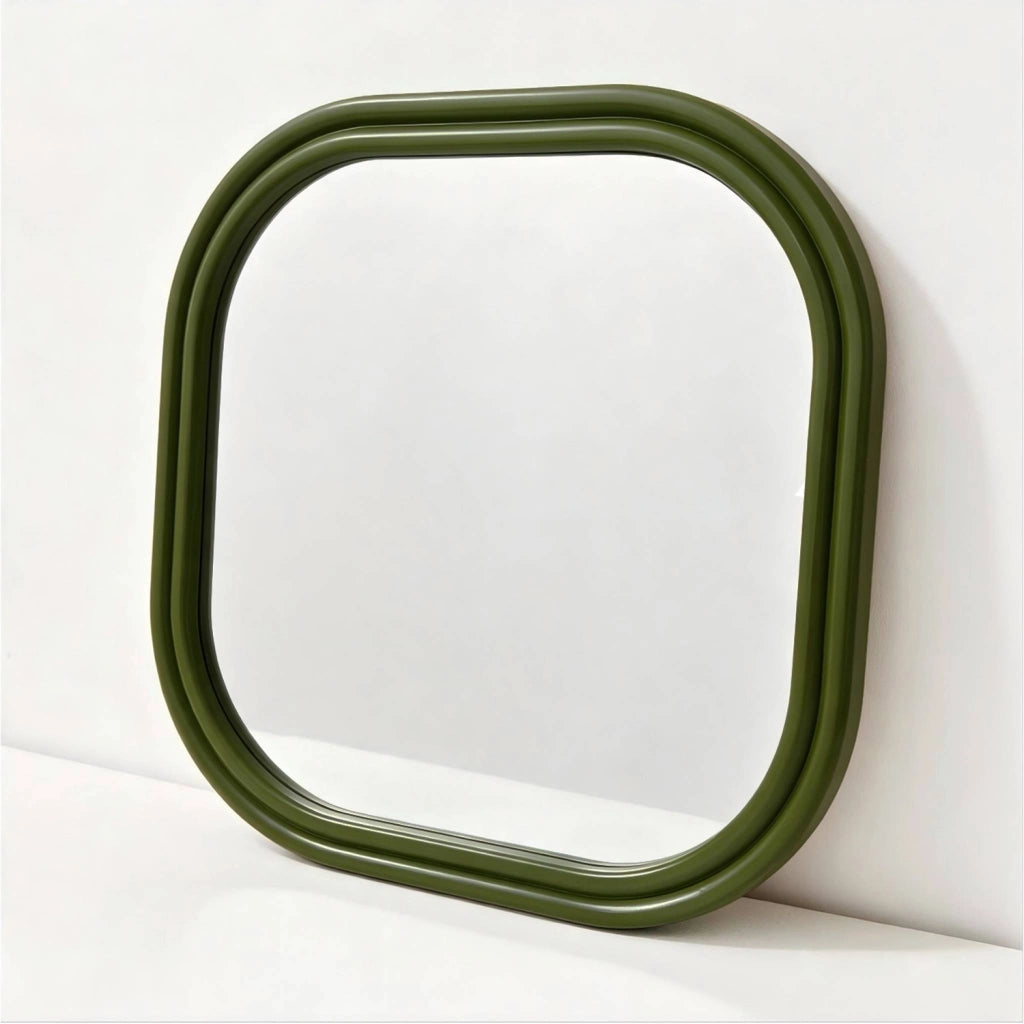 Specchio quadrato decorazione legno, 60cm, verde kaki