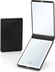 Specchietto di trucco portatile quadrato 2X ingrandimento per donne - specchio da viaggio con 16 lampade a LED - UK22 nero