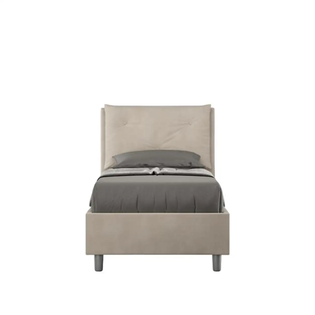 Letto singolo contenitore imbottito 80x190 microfibra sabbia Appia