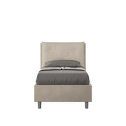 Letto singolo contenitore imbottito 80x190 microfibra sabbia Appia