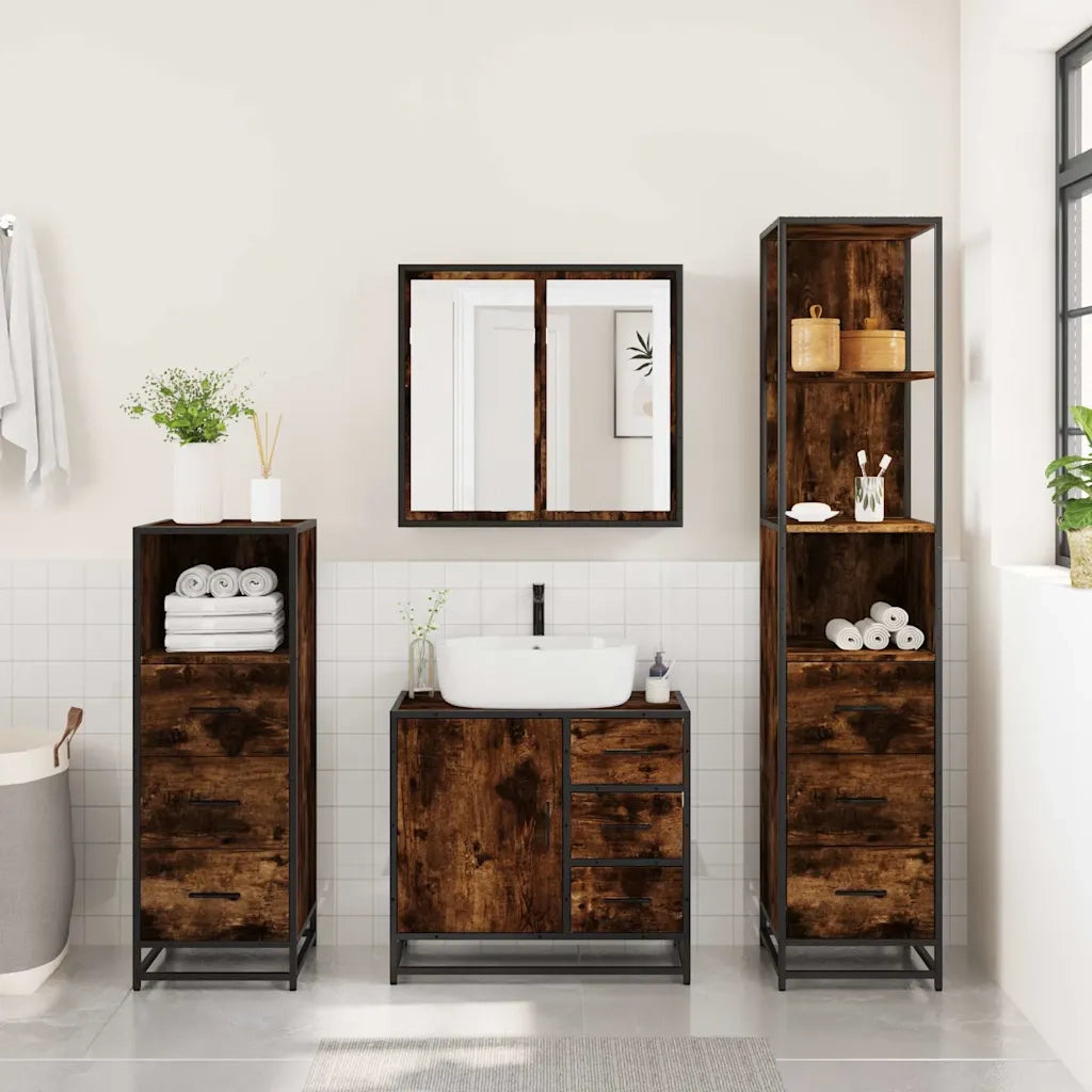 Set Mobili da Bagno 4 pz Rovere Fumo in Legno Multistrato 3301257