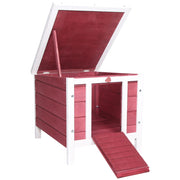 Conigliera 51x42x43 cm con Tetto Apribile in Asfalto Rampa Antiscivolo in Legno Rosso