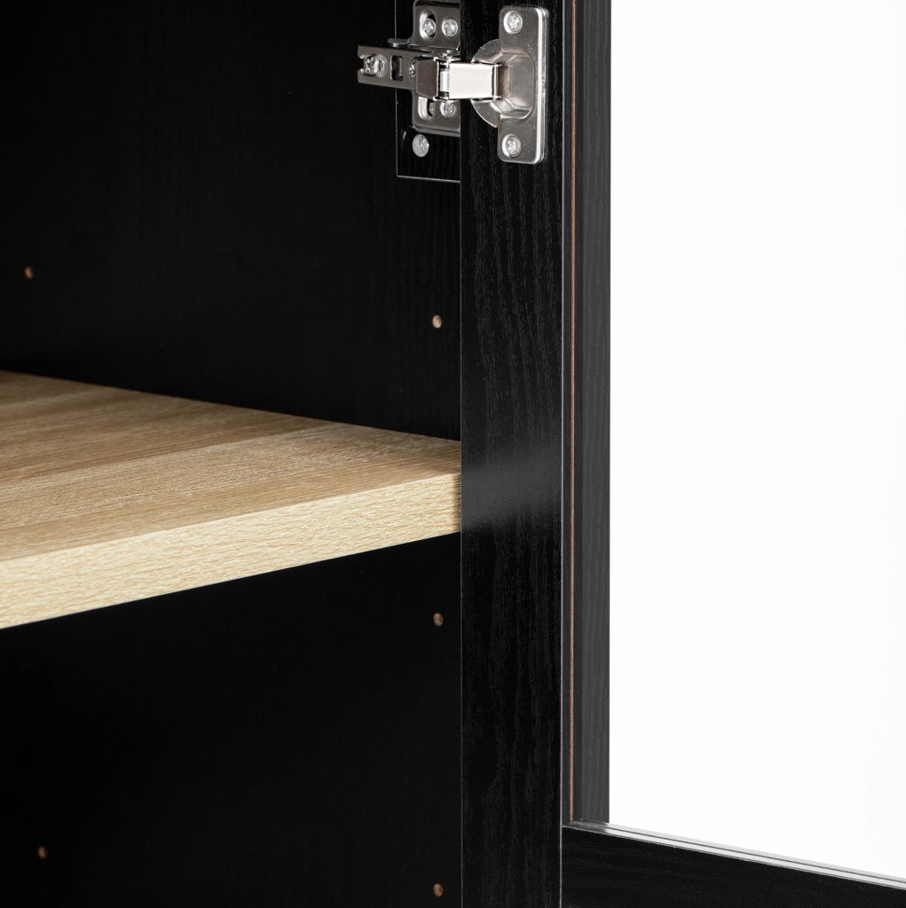 Credenza alta 76,2 x 40 x 180 cm nera, vetro trasparente, modulabile