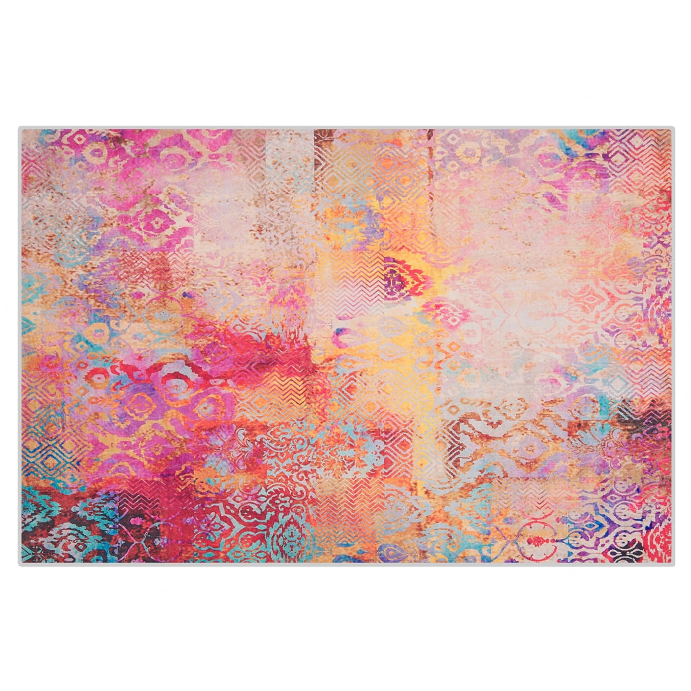 Tappeto tappetino Moquette Tessuto in poliestere Multicolore Motivo astratto Fondo rivestito in gomma 140 x 200 cm
