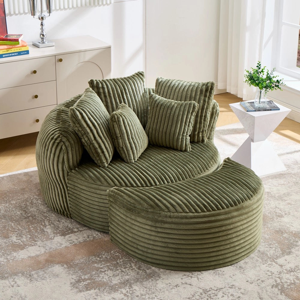 Divano letto senza gambe con pouf ¨C Minimal ¨C tessuto imbottito beige