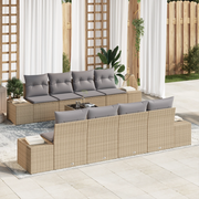 Set Divano da Giardino 9 Pezzi con Cuscini Beige Polyrattan