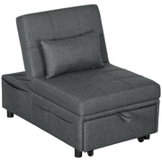 Poltrona Letto Singolo 65,5x104x81 cm Reclinabile 4-in-1 in Tessuto Effetto Lino Grigio