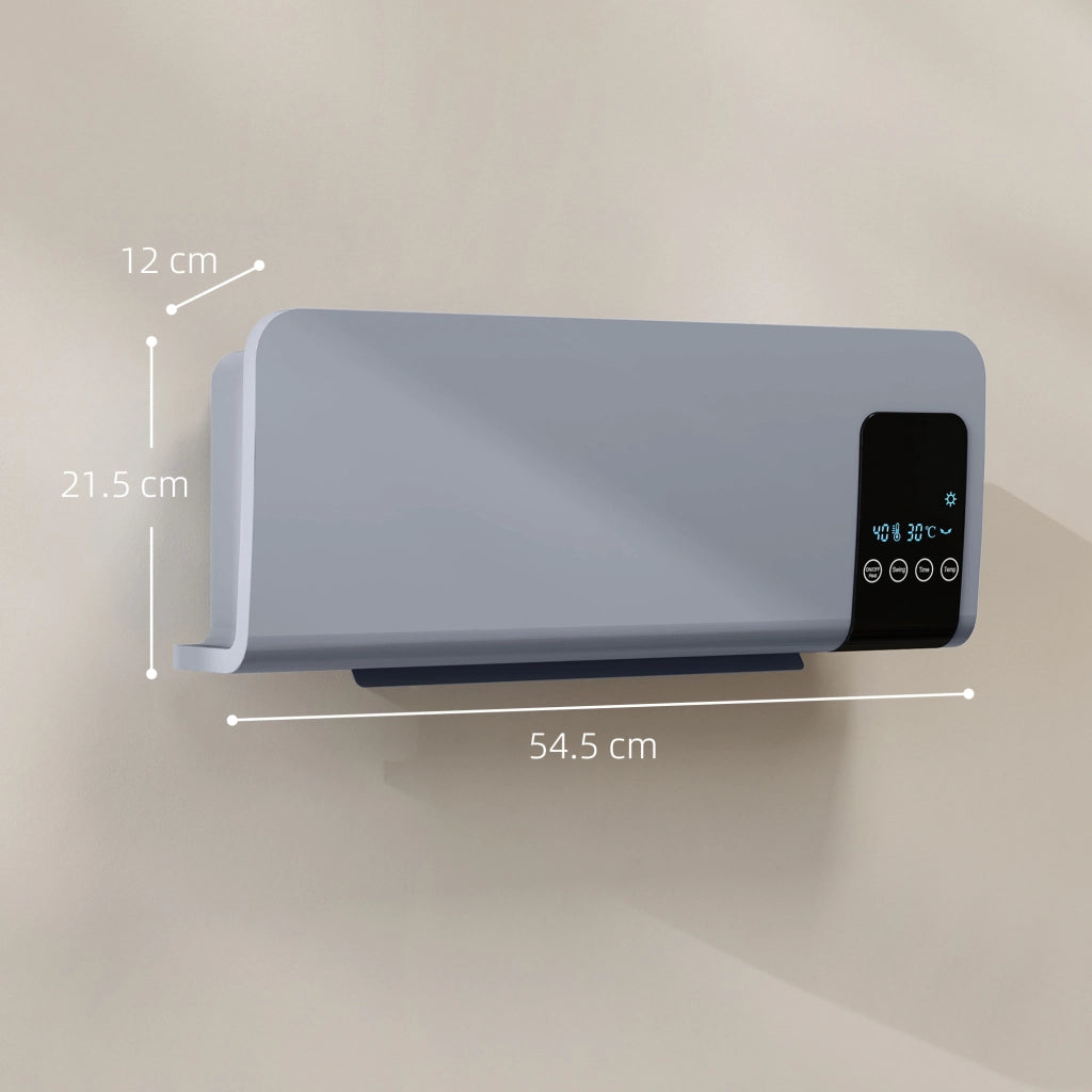 Termoventilatore da Parete Oscillante 54,5x12x21,5 cm 2 Modalità Timer 12h e Telecomando Grigio