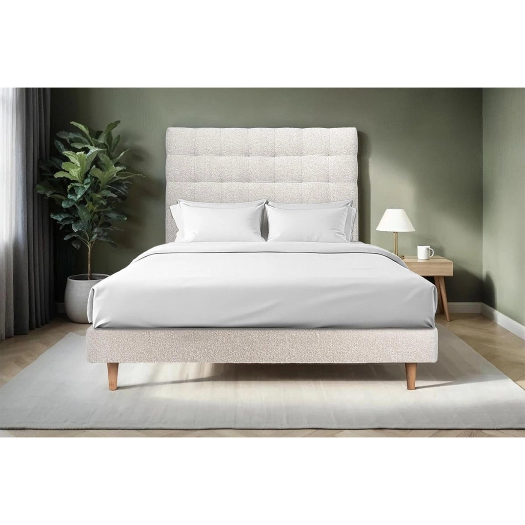 Letto 150x200 cm con testata imbottita - tessuto bouclé