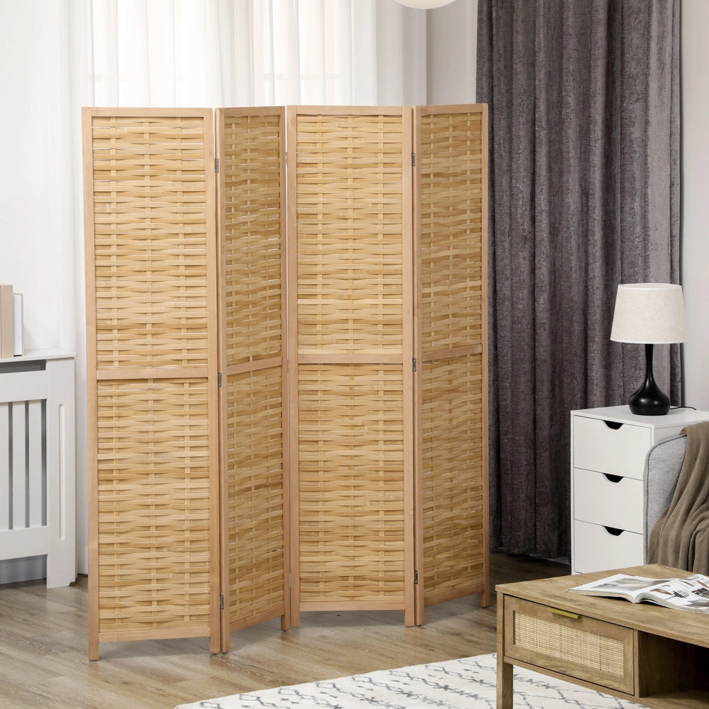 Paravento a 4 pannelli in bambù, 160 x 170 cm, divisorio pieghevole con piedini antiscivolo, colore Natural Wood