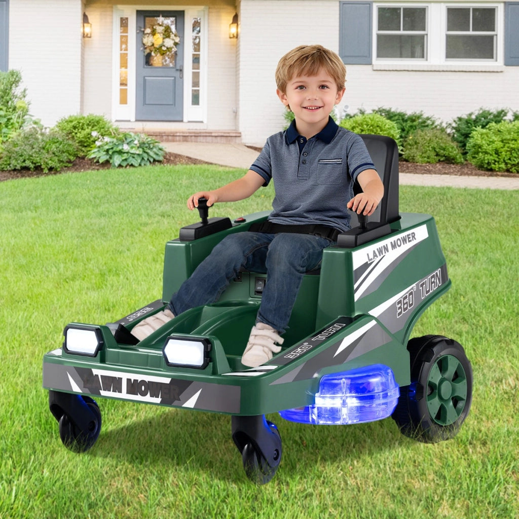 Tosaerba elettrico 12v per bambini auto elettrica per ragazzi con doppie leve-Tosaerba giocattolo da esterno Verde