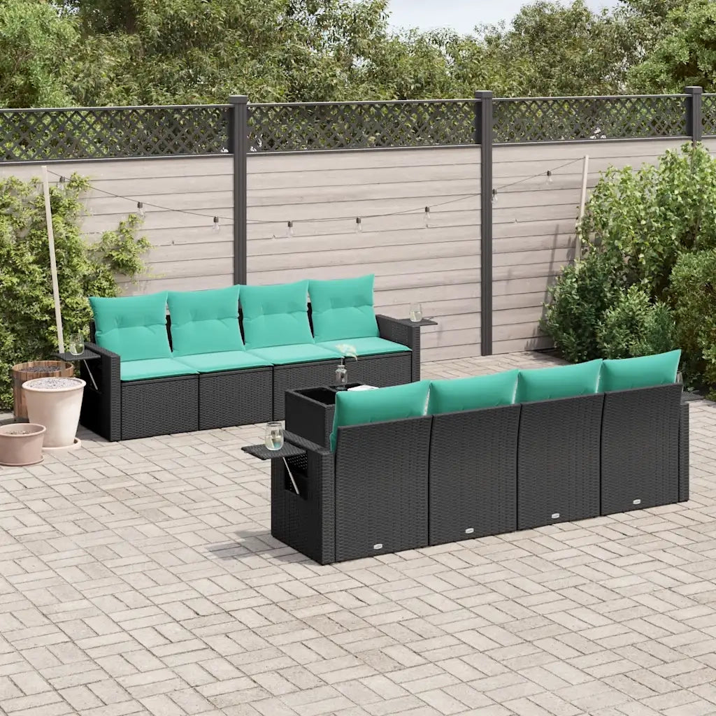 Set Divani da Giardino 9 pz con Cuscini Nero in Polyrattan 3219946
