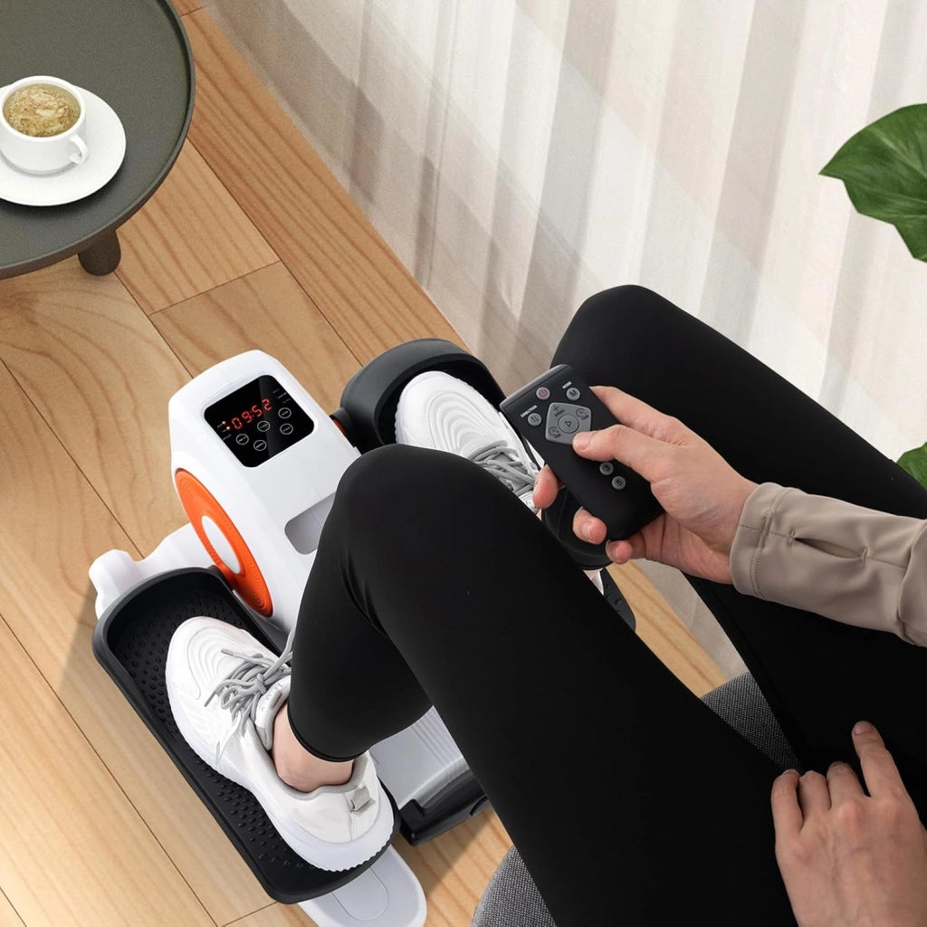 Mini Ellittica Elettrica, Pedalatore Ellittico con Schermo e Telecomando, Pedalatore Elettrico con 5 Velocità e 3 Modalità, Bicicletta Ellittica Sotto la Scrivania