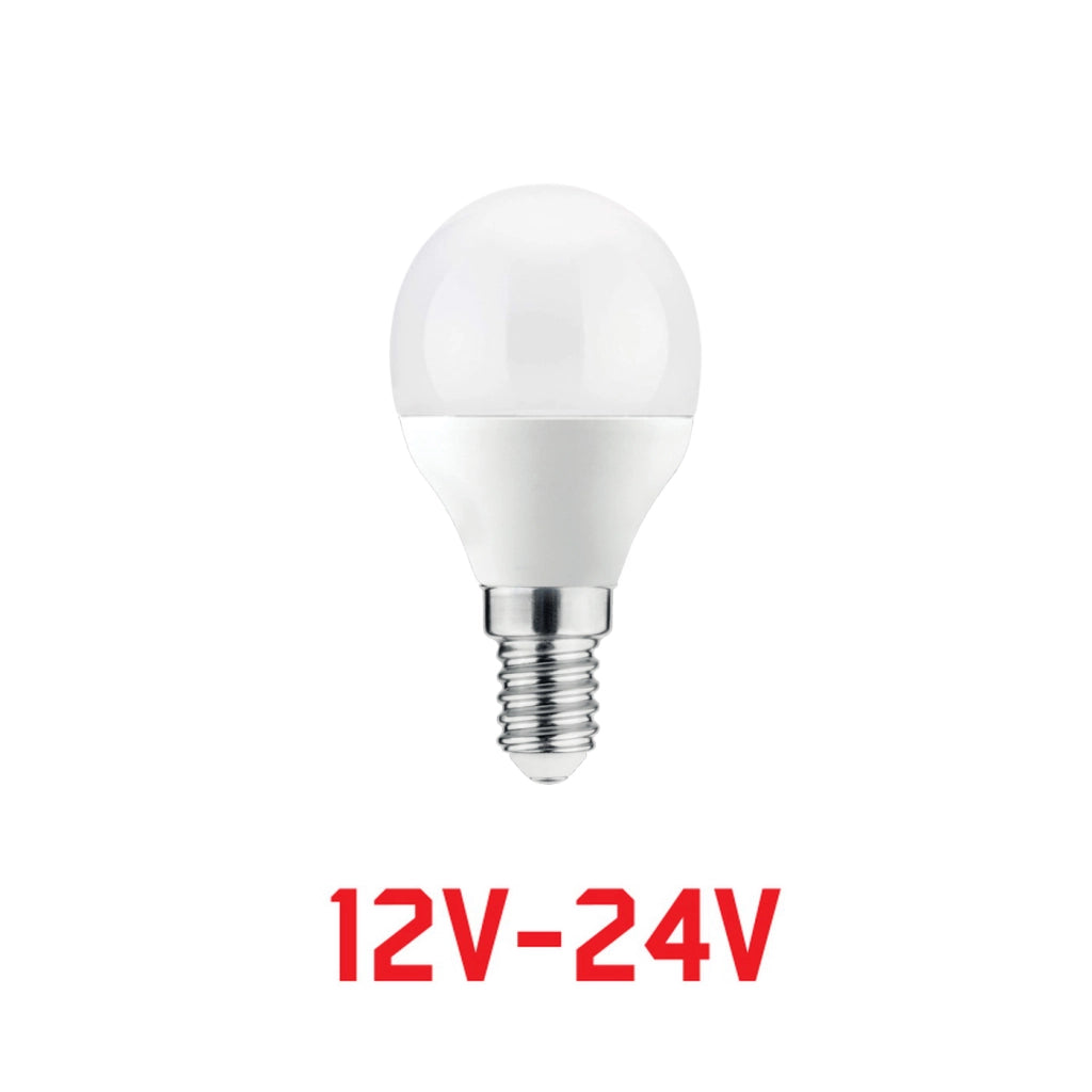 Alcapower Lampada LED Mini Sfera E14 6W 580lm 4000K Bianca Naturale 9-30V DC Ideale per Impianti a Bassa Tensione ed Applicazioni Professionali