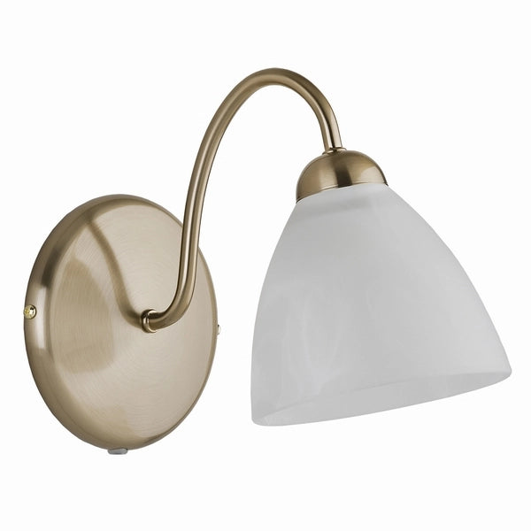 Applique classica ADEL Alfa ottone patinato vetro bianco E27 15W