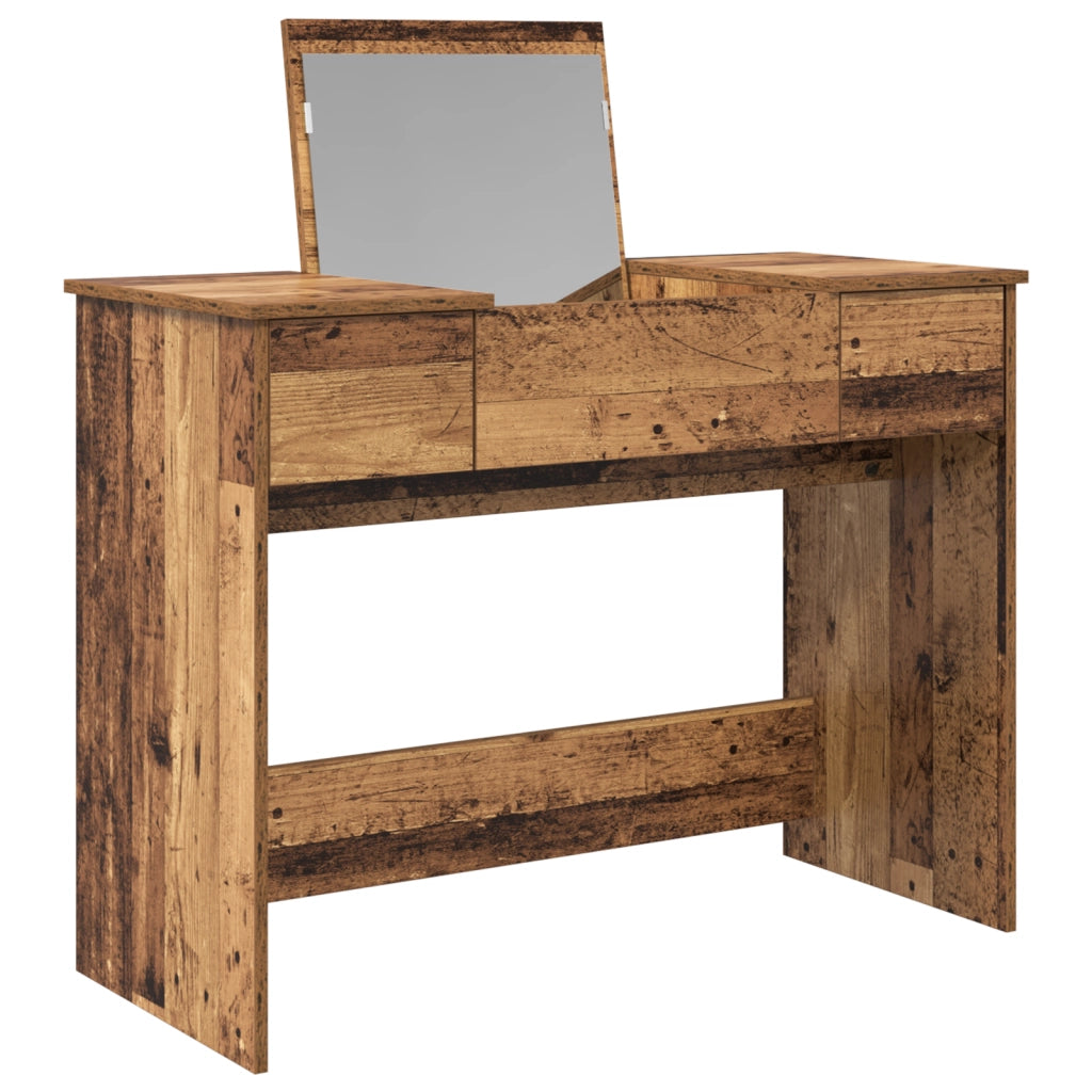 Toletta con specchio legno invecchiato 100x45x76 cm
