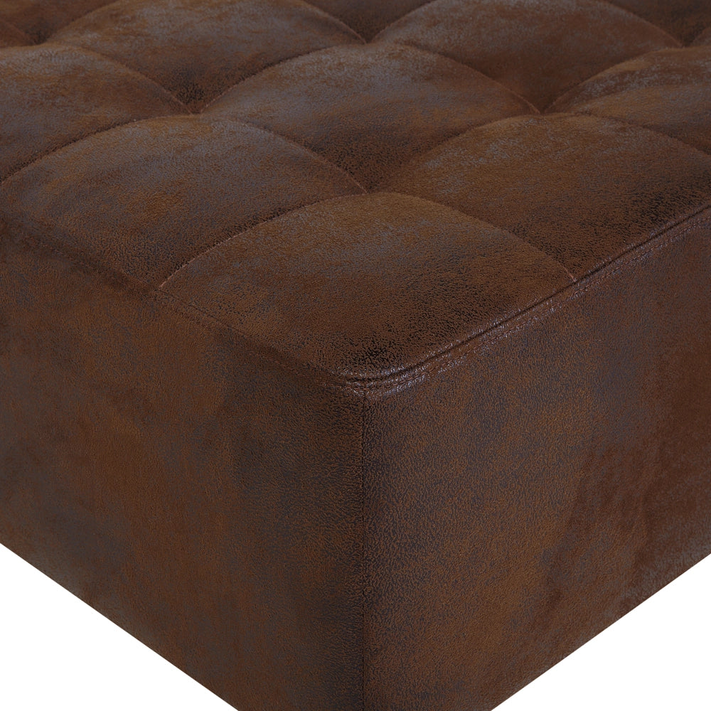 Divano letto angolare in ecopelle marrone capitonné moderno a forma di L modulare a 4 posti con ottomana chaise longue versione destra