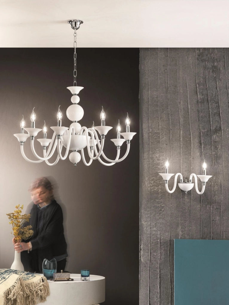 APPLIQUE TEBE 2 LUCI BIANCO E CROMO ATTACCO E14 L.35CM