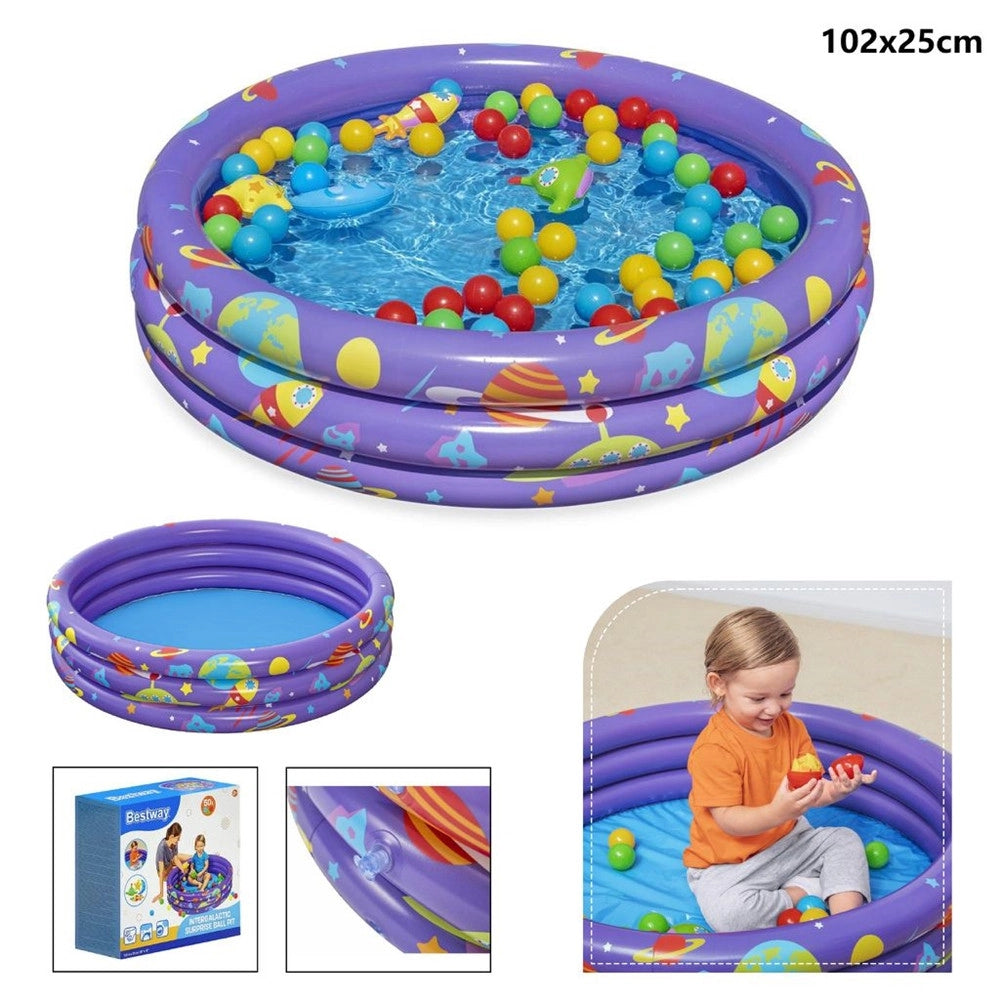 Trade Shop - Piscina Gonfiabile Giardino A 3 Anelli Gioco Per Bambini Con Palline ø 102 Cm 52466 -