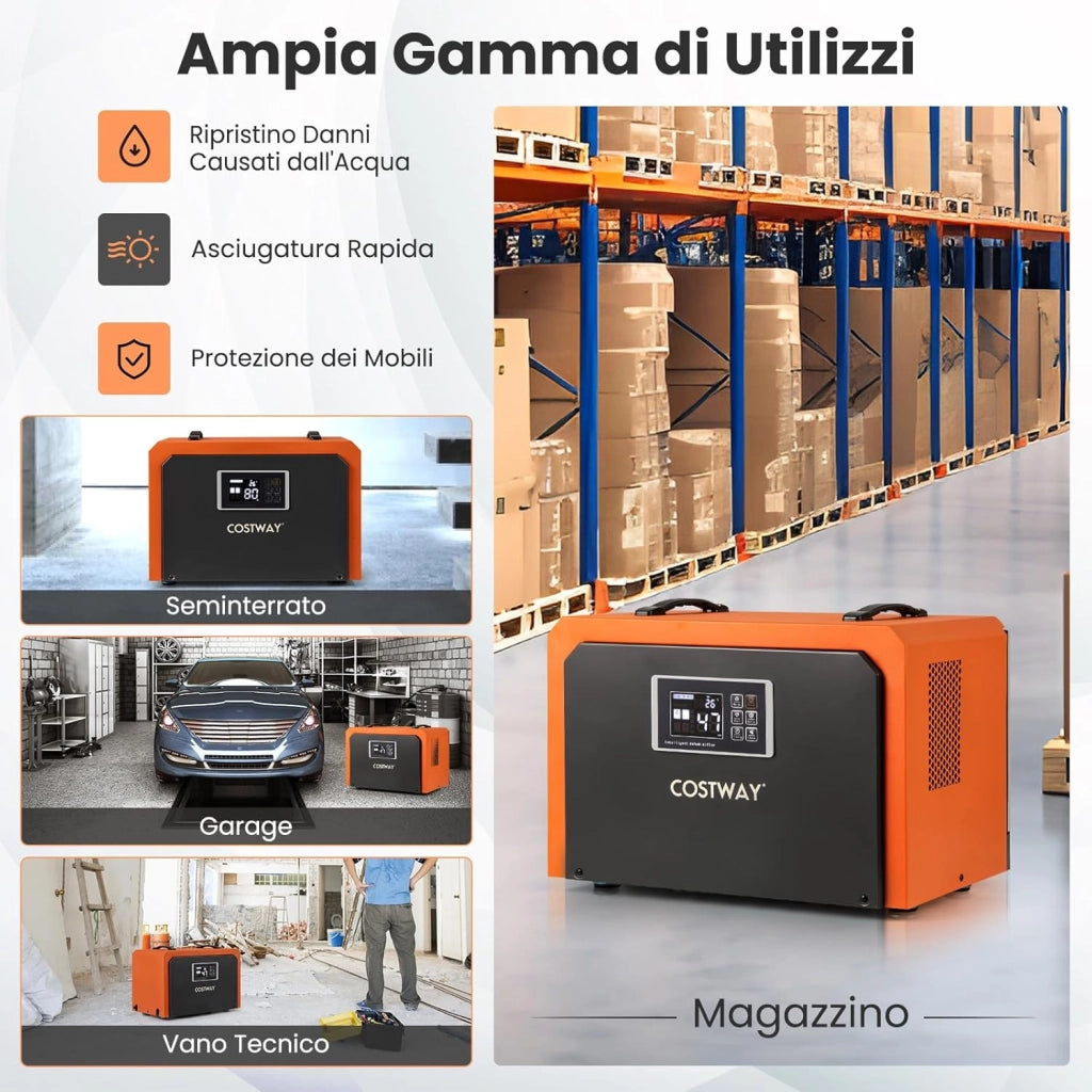 60L Deumidificatore Commerciale, Deumidificatore Industriale con Tubo di Scarico e Timer 24H, Copertura 560㎡, Sbrinamento Automatico, per Cantina Magazzino