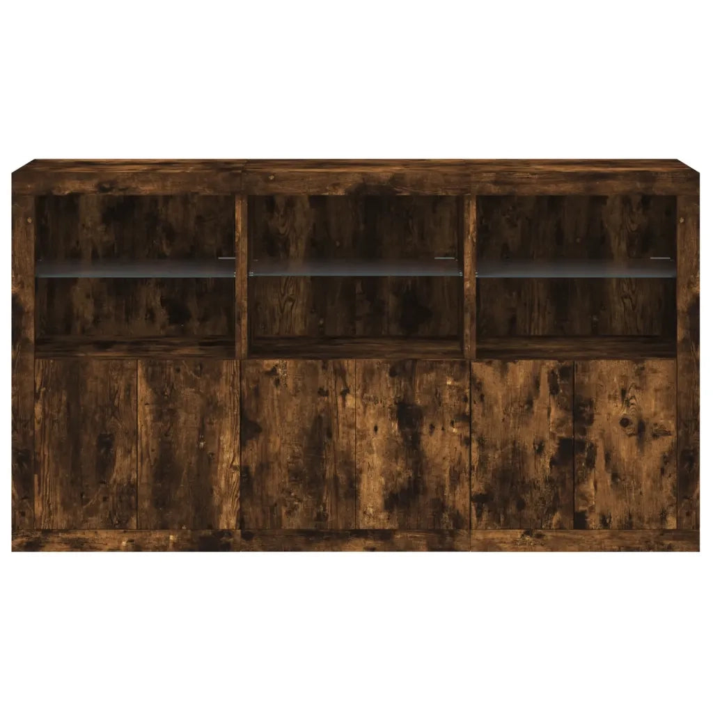 Credenza | Madia | Buffet da pranzo | Armadio da pranzo con Luci LED Rovere Fumo 181,5x37x100 cm