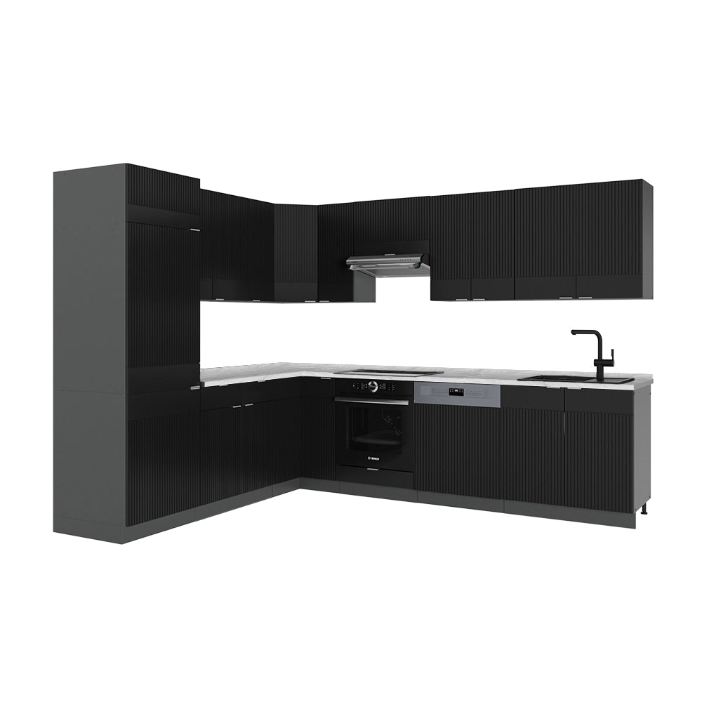 Cucina angolare completa Fame-Line Nero rigato/Antracite 287 x 60 cm, PL Marmo Vicco
