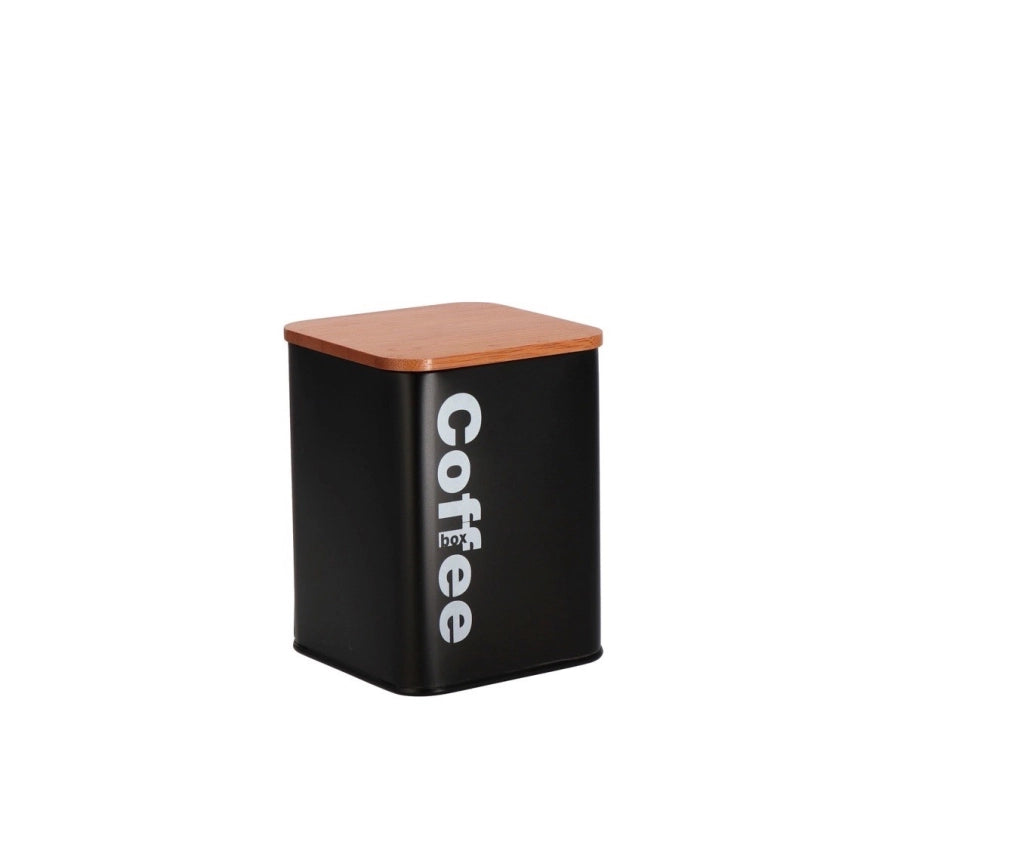 BARATTOLO CAFFE' IN METALLO CON COPERCHIO IN BAMBOO Nero