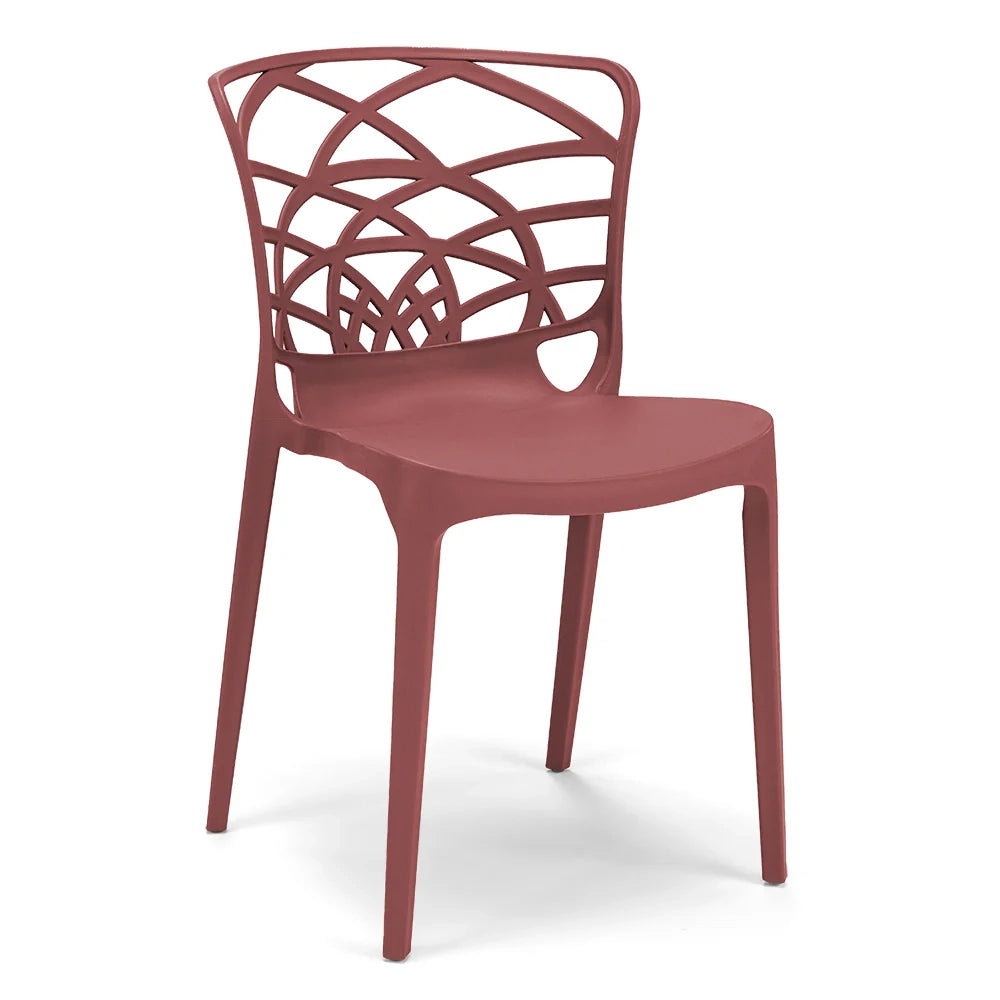 Set 4 sedie in polipropilene ARMONIA, impilabile, resistente ai raggi UV, design moderno, ideale per sala da pranzo, cucina, sala d’attesa, bar, ristoranti o giardino, colore Mattone