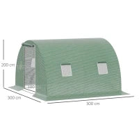Serra a Tunnel da Esterno 3x3x2m con Copertura in PE, Porta con Cerniera e 4 Finestre, Verde