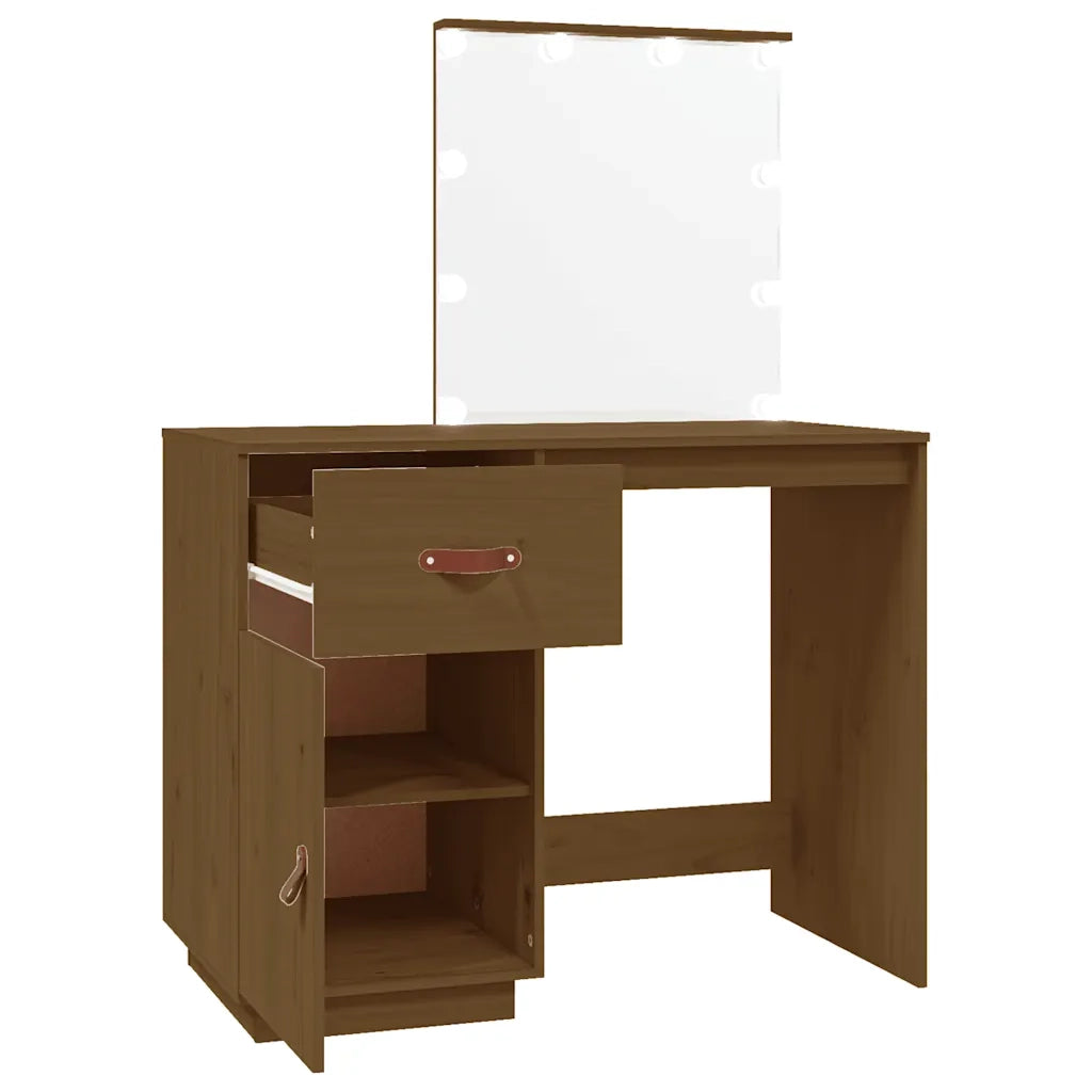 Toeletta | Tavolo da Trucco con LED ambra 95x50x133,5cm in Legno Massello di Pino