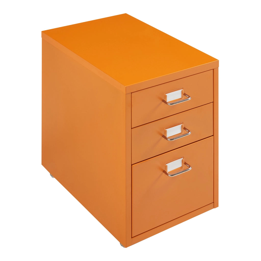 Cassettiera Kökar in Acciaio Mobile Archivio con 3 Cassetti e Rotelle - Arancione [en.casa]