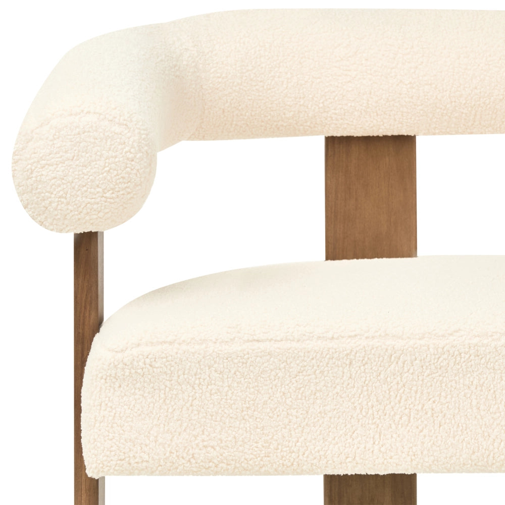Divano a 2 posti Boucle bianco sporco e Marrone Scuro stile retrò gambe in legno