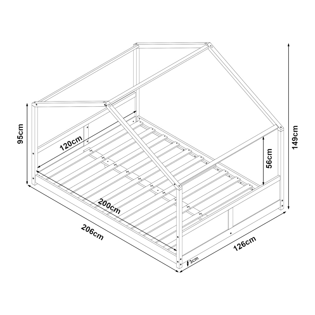 Letto per Cameretta Simo a Casetta con Materasso 120 x 200 cm in Legno di Pino - Bianco [en.casa]