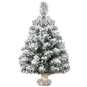 Mini albero di Natale artificiale da 60 cm, abete artificiale con neve, 67 punte, base in cemento per interni ed ufficio.