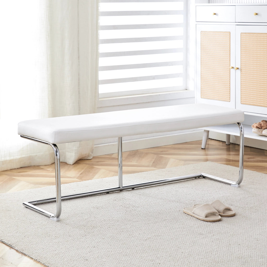 Bout de lit in pelle PU con struttura metallica, facile da pulire e versatile per ingresso e sala da pranzo, bianco 130 cm