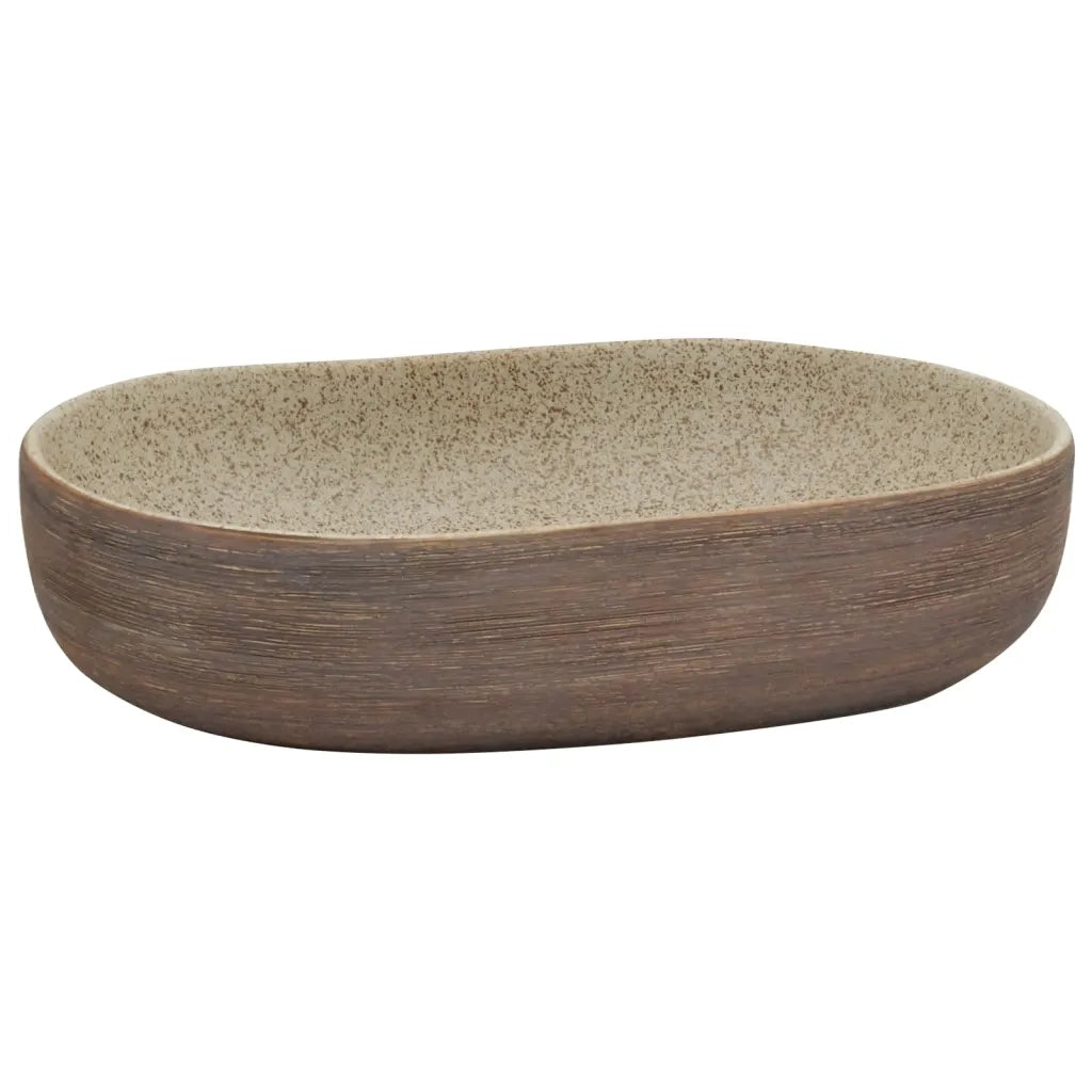 Lavabo da Appoggio Sabbia e Marrone Ovale 59x40x14 cm Ceramica 155104