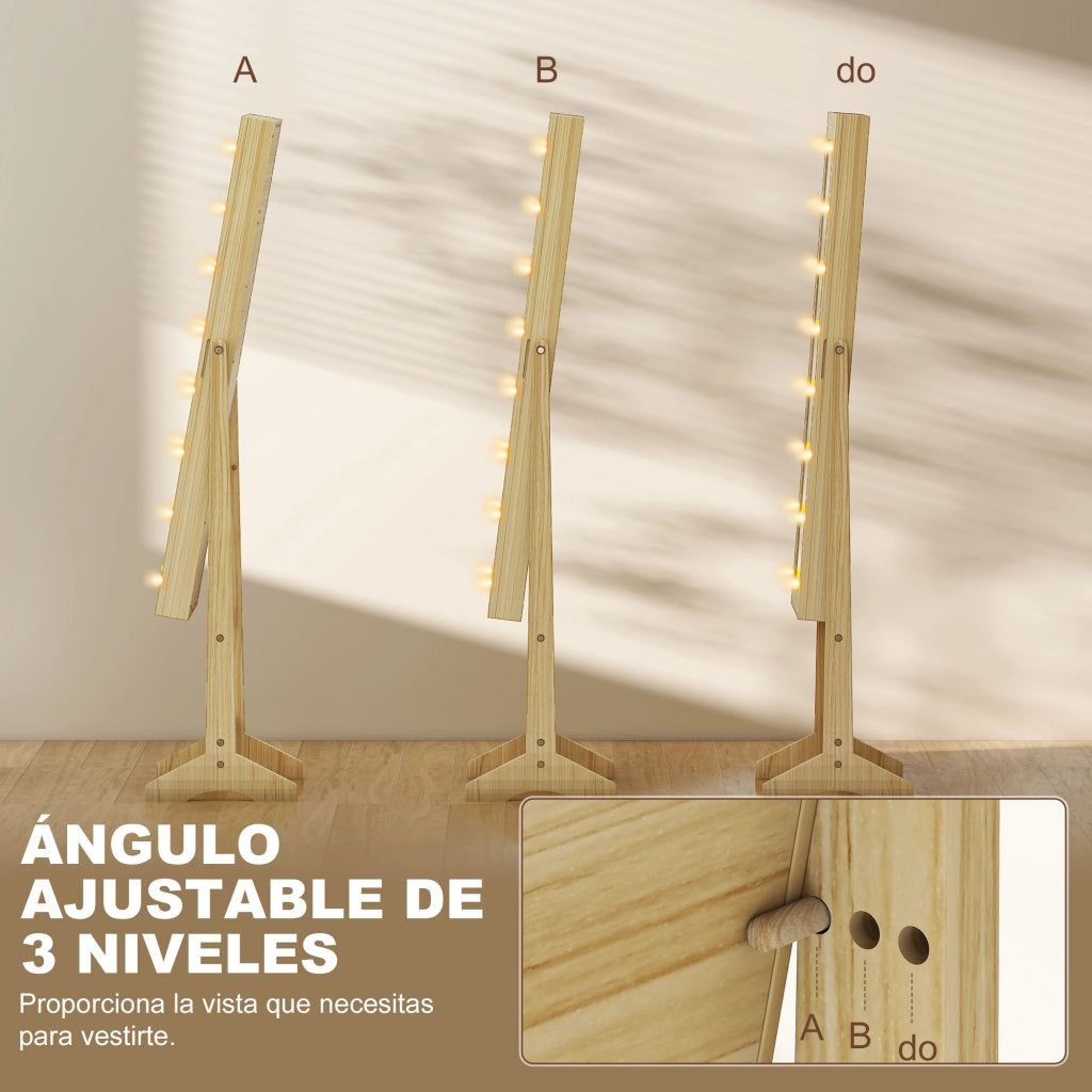 Armadio Joyero con Specchio e Luci LED ¨C zephmum ¨C Legno Naturale, Bianco, 90x51x