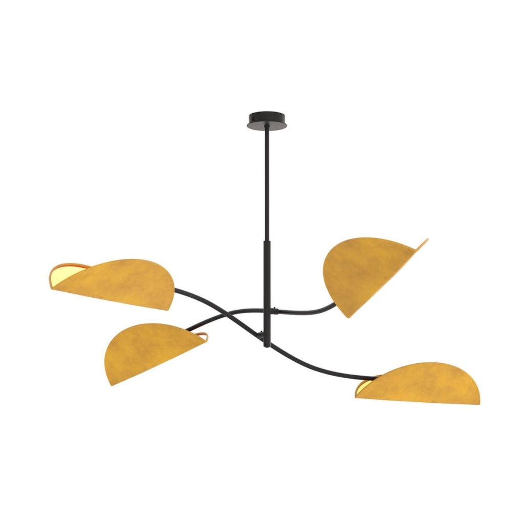 Lampada a sospensione Lotus in acciaio nero e velluto senape