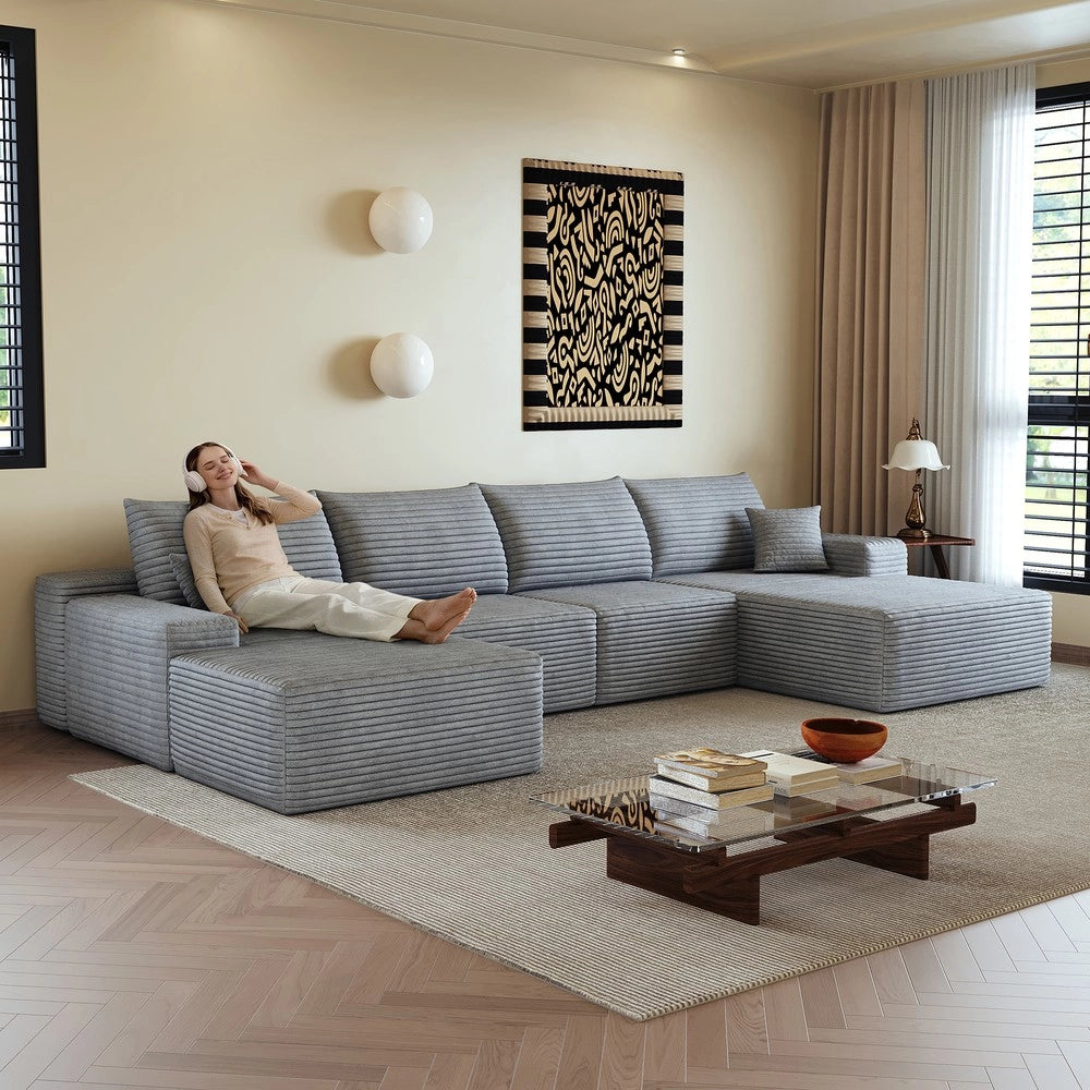 Divano angolare con chaise longue ¨C Minimal ¨C grigio velluto 340cm imbottito