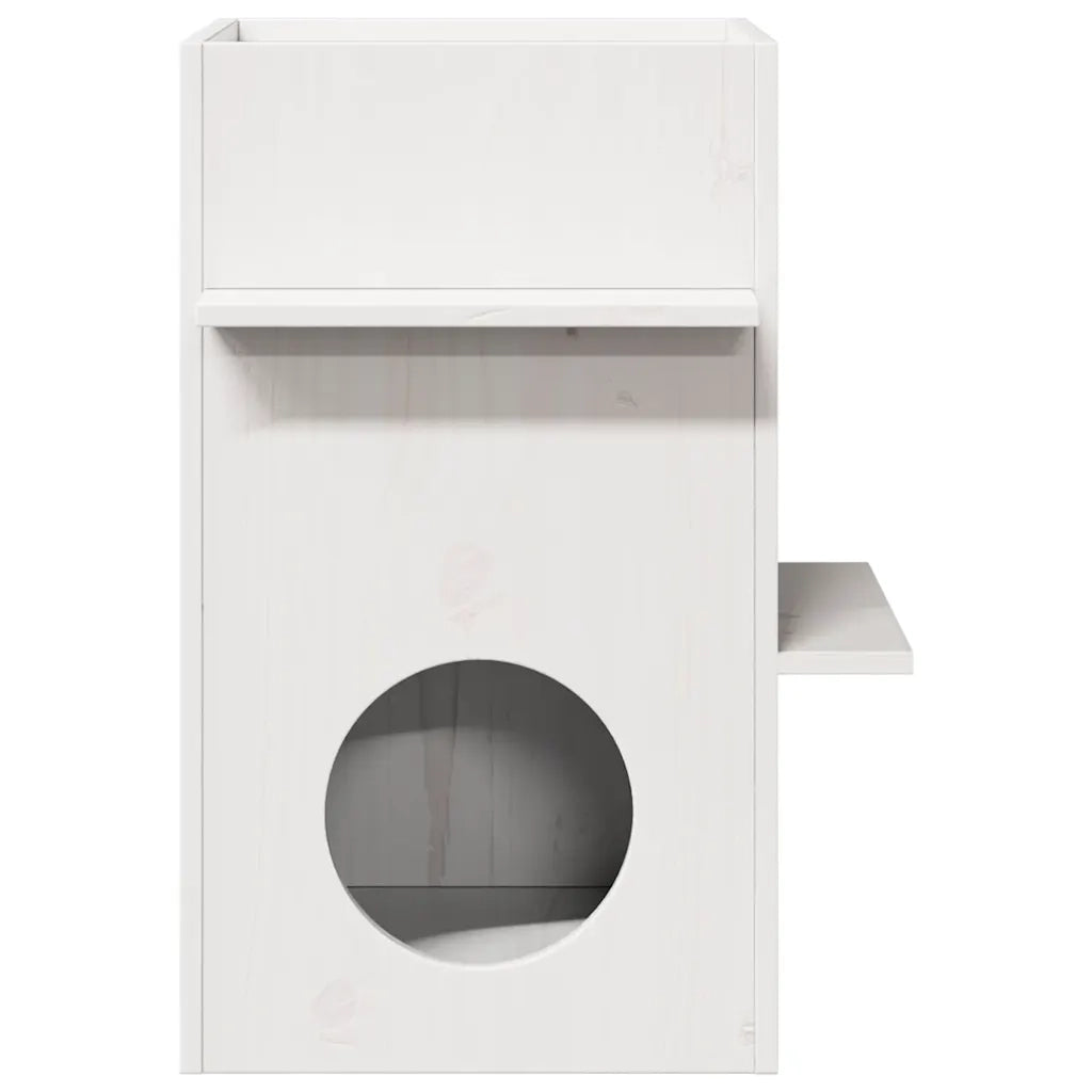 Cuccia per Gatti Bianca 43x43x60 cm in Legno Massello di Pino 859302