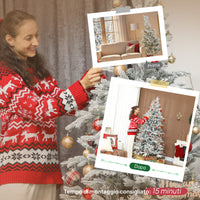 Albero di Natale Innevato Alto 210 cm con 1154 Rami Realistici e Base in Metallo Pieghevole Bianco