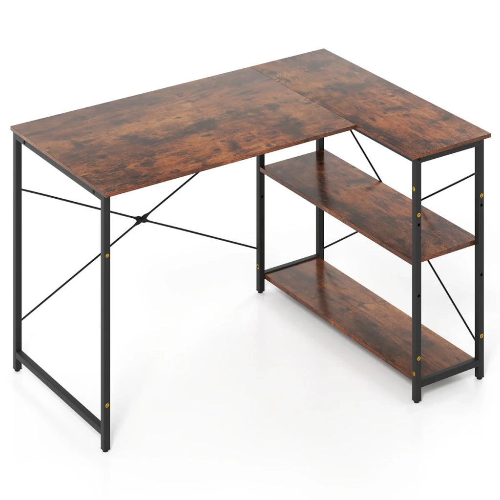 Scrivania angolare reversibile 118 x 86 x 74 cm con spazio di archiviazione ottimizzato e comfort ergonomico in legno lavorato marrone rustico 20_0010873