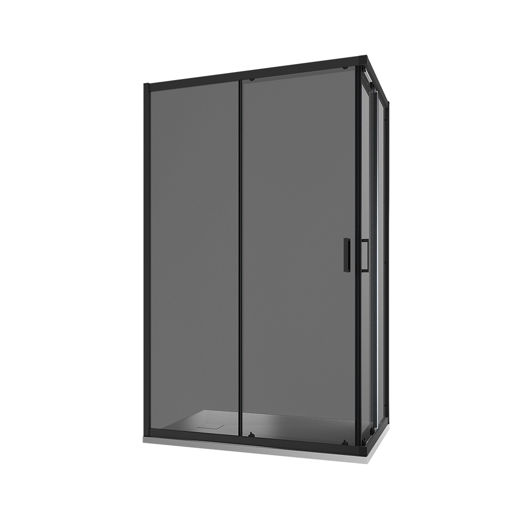 Box doccia 70x100 cm angolare scorrevole profili nero opaco vetro 6mm fumè h185 | Tonga
