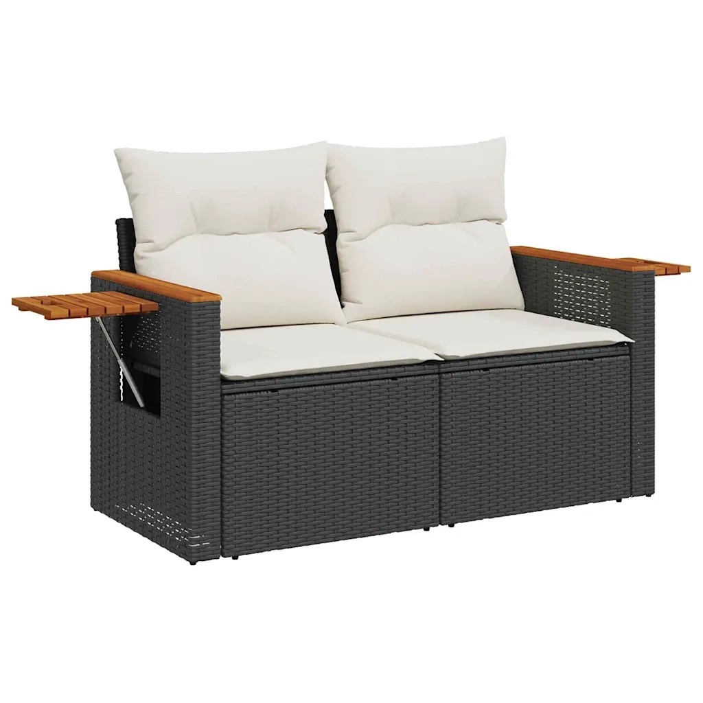 Set Divano da Giardino con cuscino 8 pcs Nero e Crema