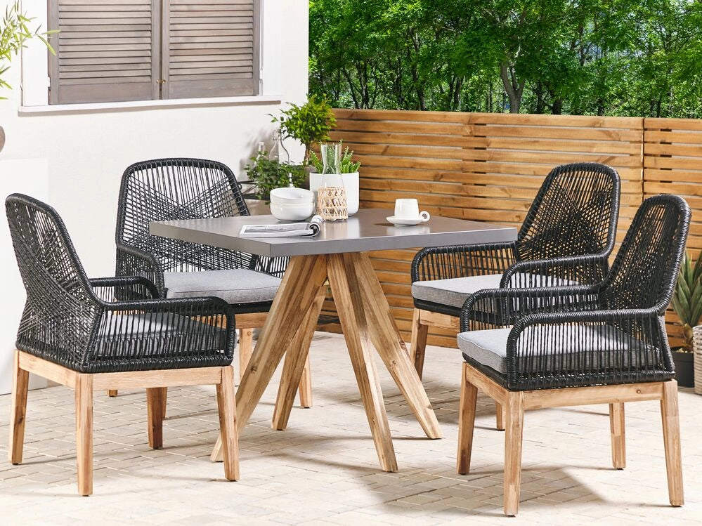 Set da Giardino Tavolo Quadrato Effetto Marmo e 4 Sedie di colore nero esterno terrazza
