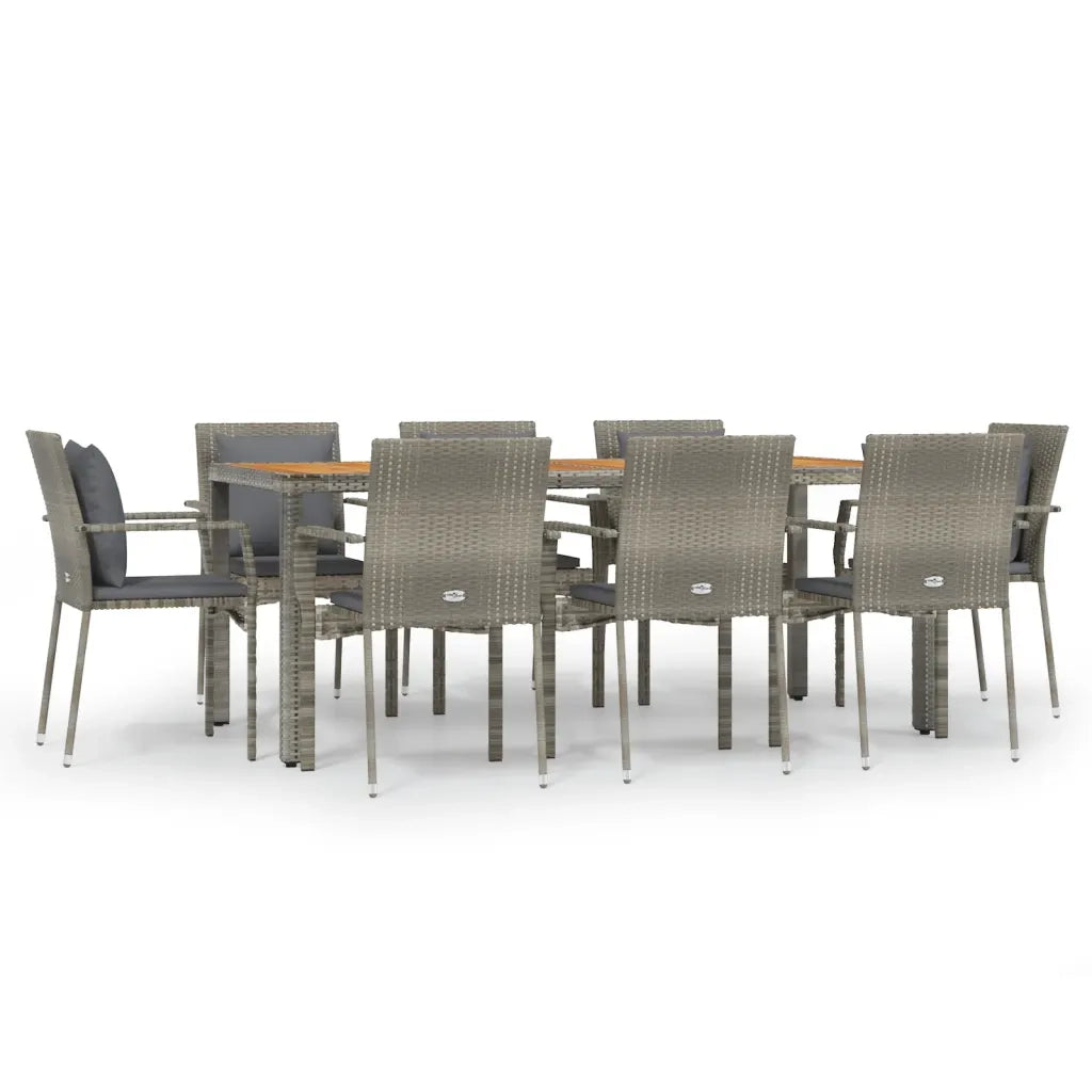 Set da Pranzo da Giardino 9 pz con Cuscini in Polyrattan Grigio 3184974